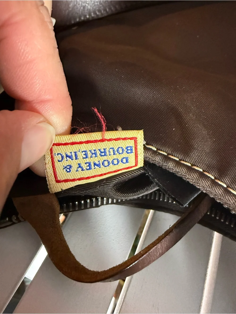Dooney Bourke Vintage Brown Nylon Brown Leather Strap Small Hobo WAYFARER